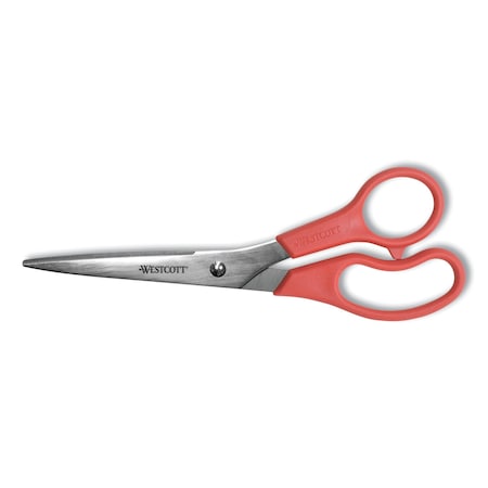 Westcott Value Line Stainless Steel Shears, 8" Long, 3.5" Cut Length, Offset Red Handle 40618